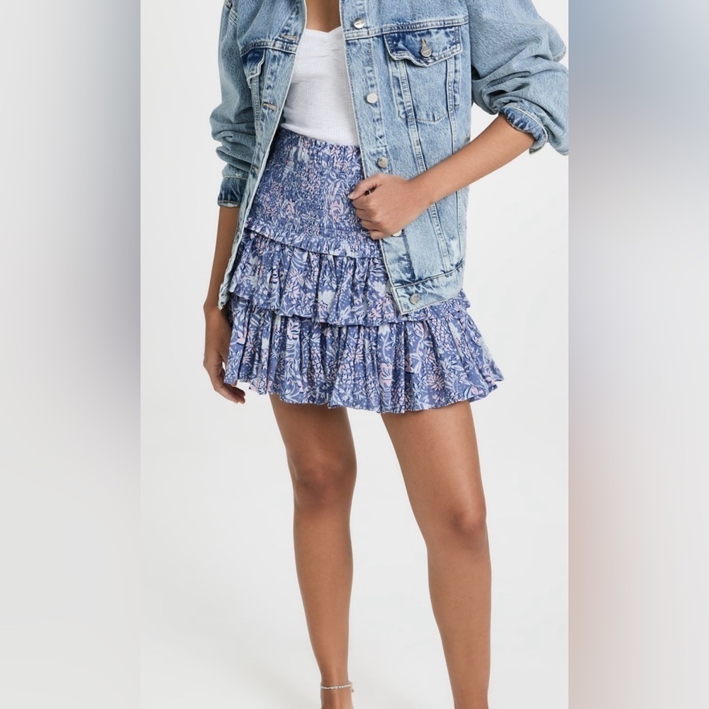 Sundry Wild Floral Ruffle Skirt in Chambray Size 3 NWT